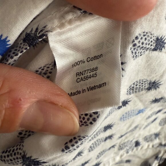J.Crew White & Blue Pineapple Print Button-Up Shirt 100% Cotton Long Sleeve Made - Picture 4 of 4